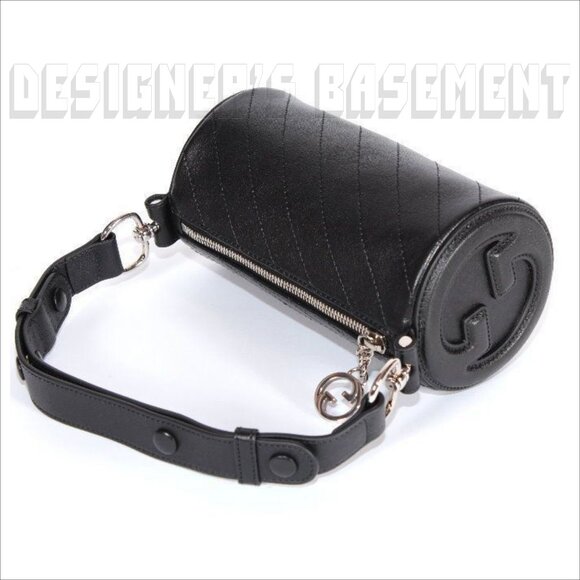 GUCCI black BLONDIE MINI Matelasse Leather Cylinder Interlocking G charm Bag +π - Picture 9 of 11